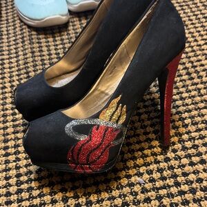 Charlotte Russe Black Heels with Red and Silver Glitter one of a kind HEAT heels
